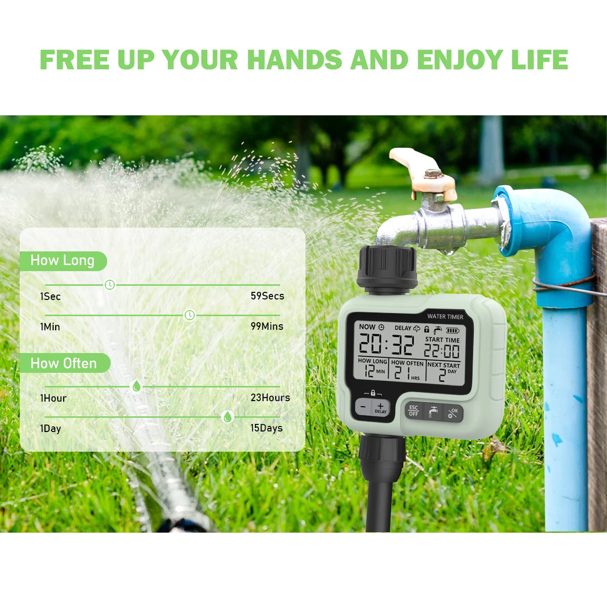 HCT-322 Automatic Water Timer Garden Digital Irrigation Machine Intelligent Sprinkler