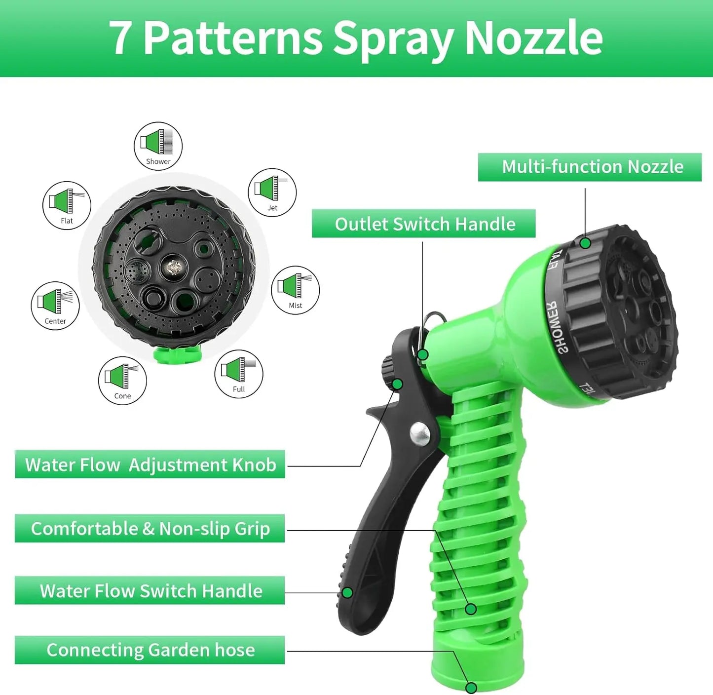 Expandable Magic Hose - High-Pressure Car Wash - 7 Water Spraying Functions
